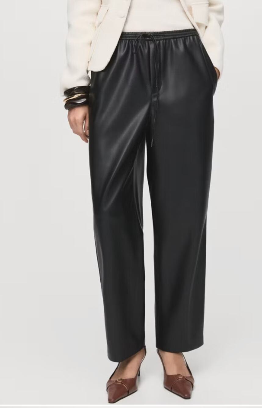 NWT Mango Faux-leather pants with elastic waist Black Small